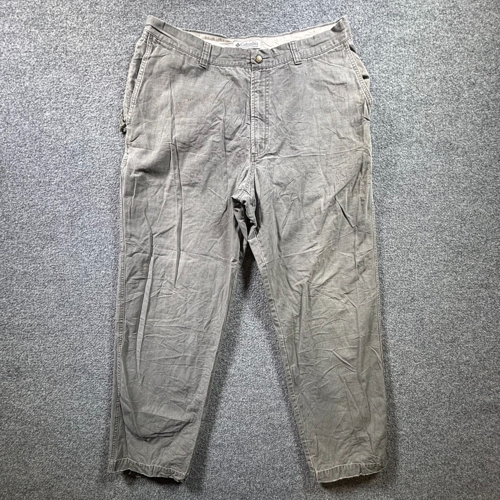 Columbia Chino Pants Mens 36x32 Gray Canvas Straight Leg Utility Rugged Outdoor